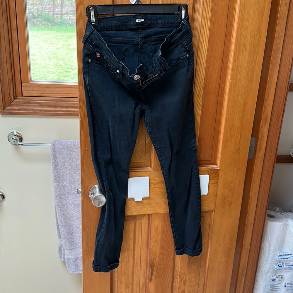 Hudson Harken crop super skinny cuff jeans, black in color